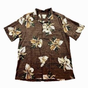 Havana Jack's Cafe Hawaiian Shirt Mens XL Brown Floral Aloha Resort Camp Shirt